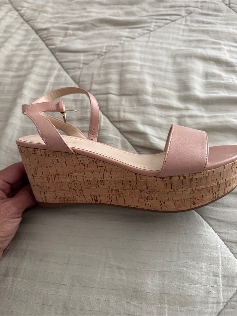Nine West Blush Pink Cork Wedge Sandals with Ankle Strap - Picture 2 of 6